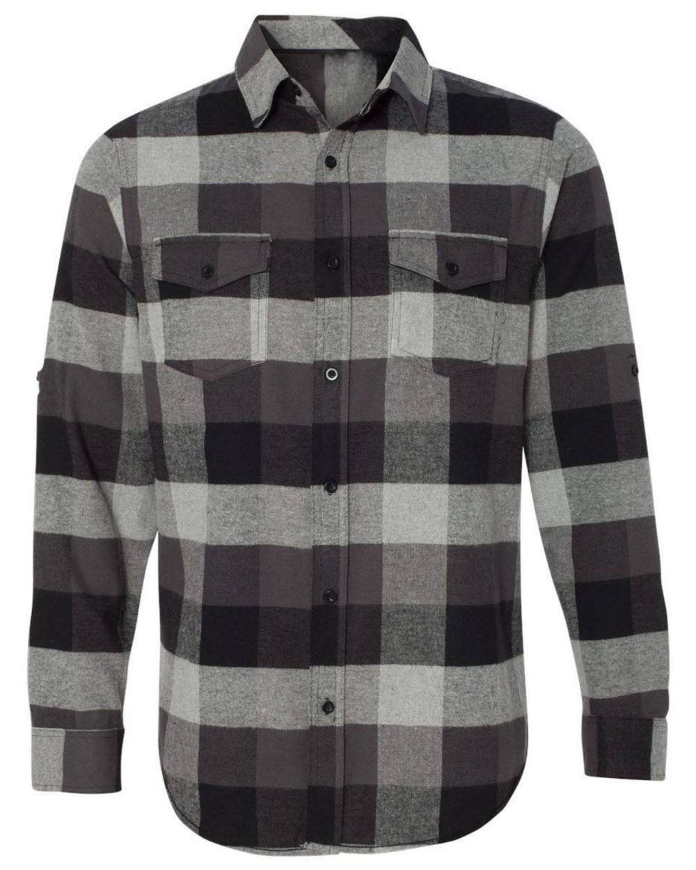 Men's Grey and Black Long Sleeve Flannel