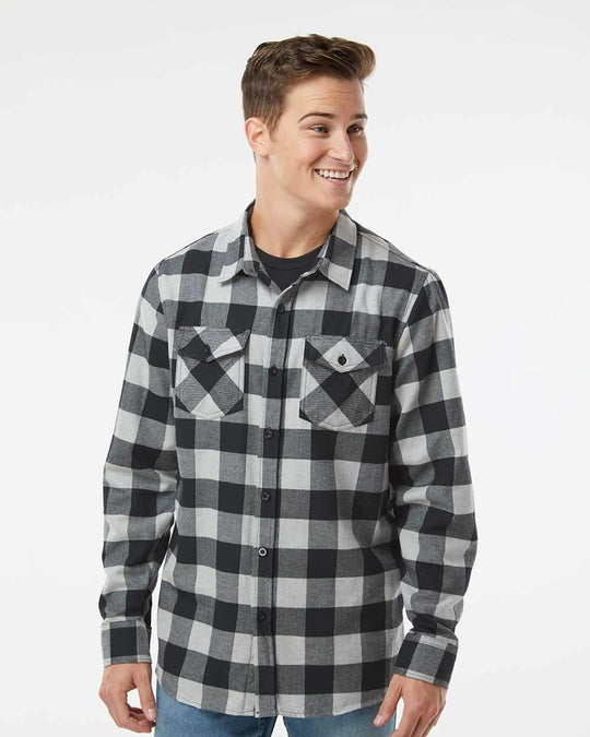 Men's Grey and Black Long Sleeve Flannel