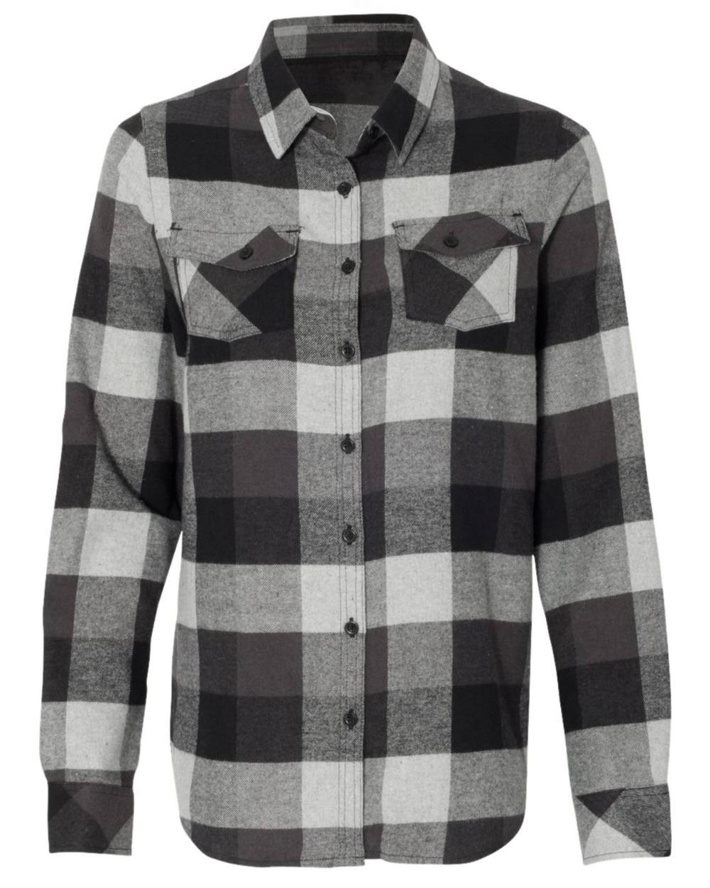 Women's Grey and Black Long Sleeve Flannel