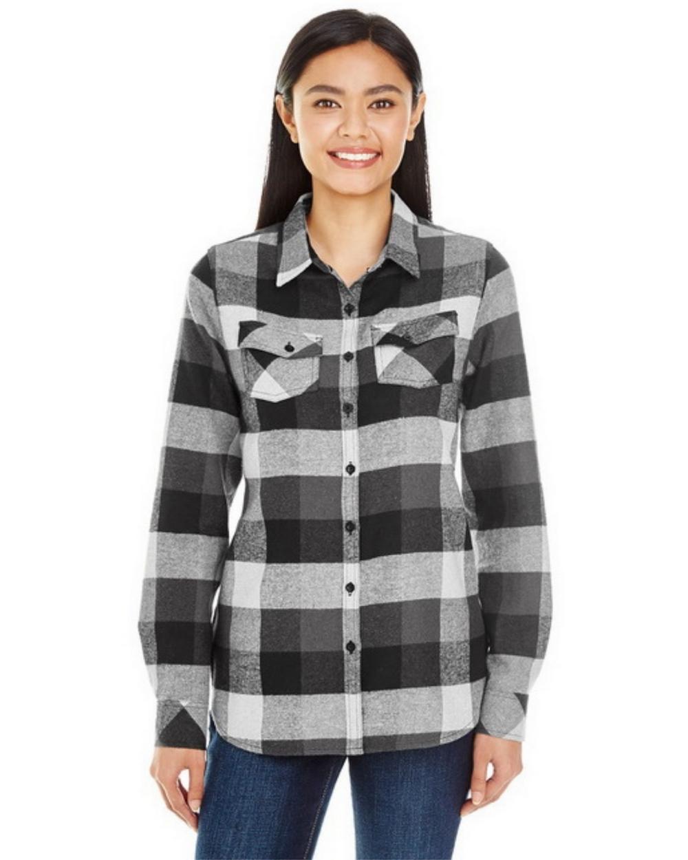 Women's Grey and Black Long Sleeve Flannel